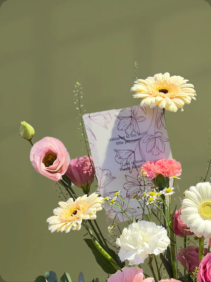 Sunset Vase Arrangement with white, pink, and peach flowers in a clear glass vase, available at a flower shop in Dubai with delivery to Sharjah and Muwaileh.